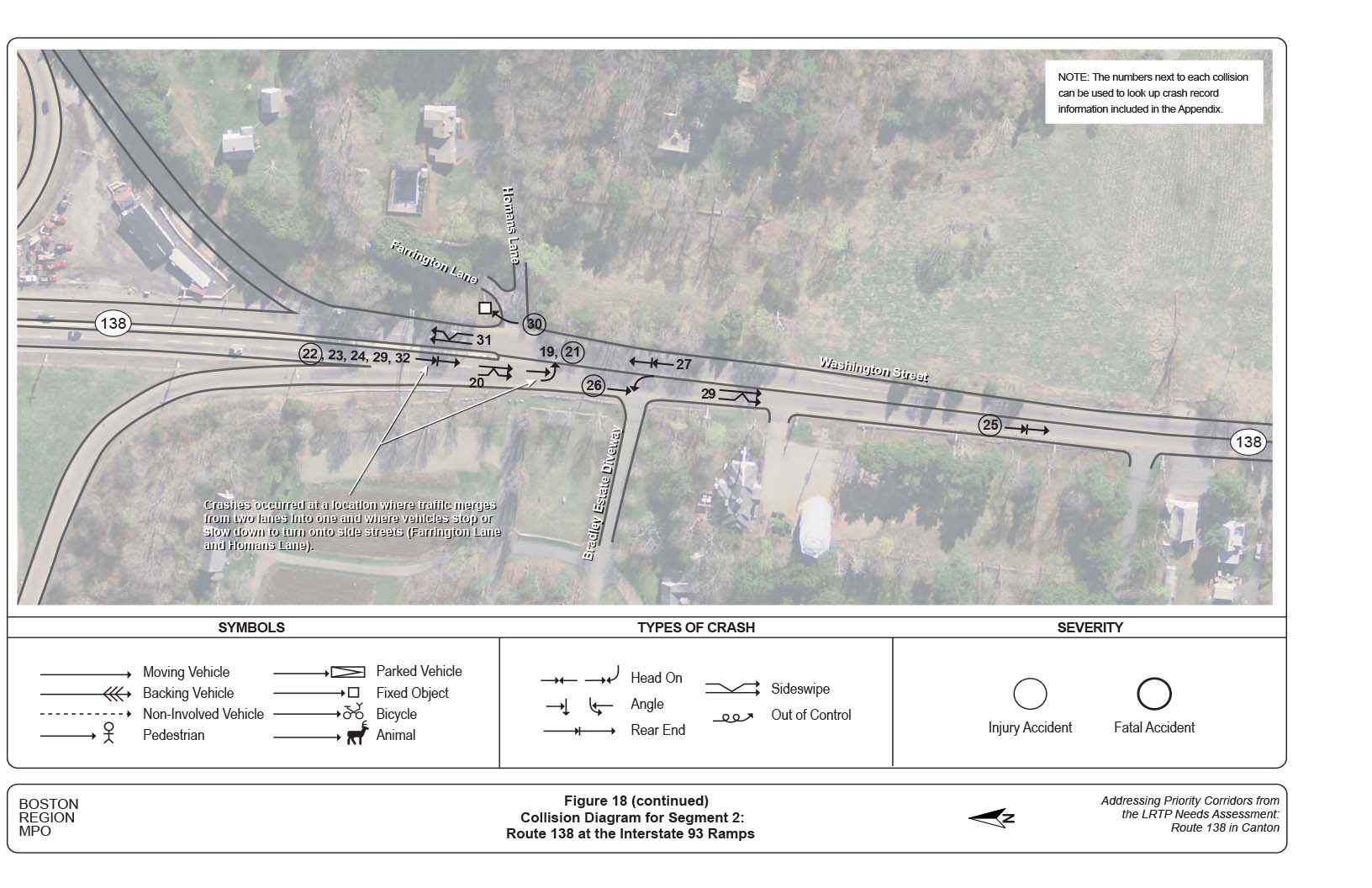 Figure 18 (continued) is a collision diagram for Segment 2, which is the junction of Route 138 and Interstate 93.